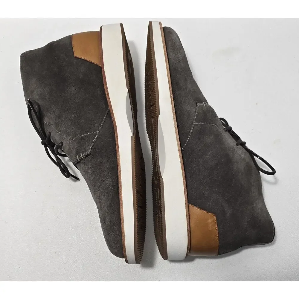 Men's Allen Edmonds Brooklyn Light Grey Suede Tan Leather Chukka Boots Size 10